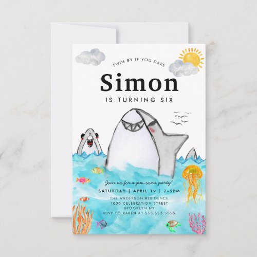 Budget Under the Sea Swimming Shark Ocean Birthday Note Card