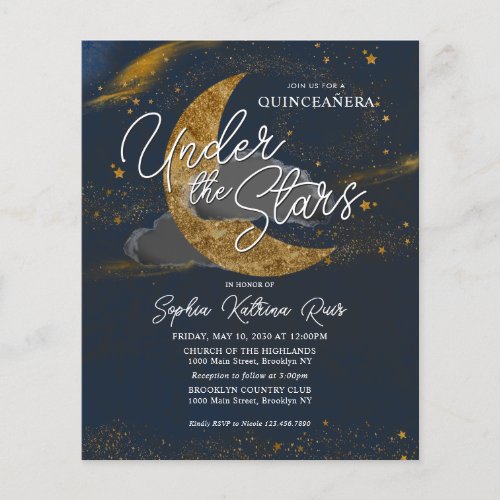 Budget Under the Stars Blue Gold Moon Quinceanera Flyer