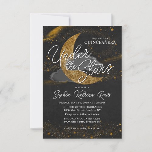 Budget Under the Stars Gold Moon Glam Quinceanera Note Card