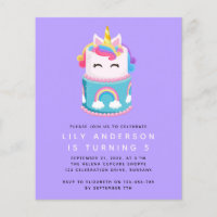 Budget Unicorn Cake Birthday Party Invitation