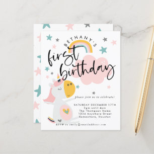 Budget Unicorn Girl 1st Birthday Invitation