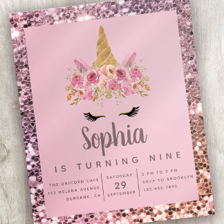Budget Unicorn Glitter Birthday Party Invitation