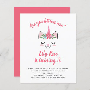 BUDGET Unicorn Kitten Birthday Invitation