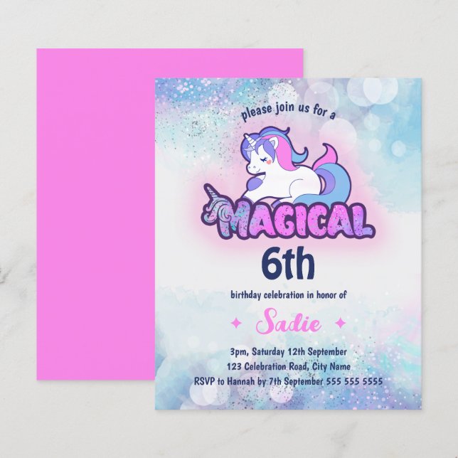 Budget Unicorn Magical Any Age 6th Birthday (Front/Back)