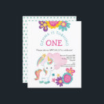 Budget Unicorn Virtual 1st Birthday Invitation<br><div class="desc">A budget price SMALLER 4.5” x 5.6” alternative. Available in a SEMI-GLOSS 110 lb CARD STOCK which is the default option (thicker for invitations), OR a SATIN FINISH 80 lb THINNER PAPER STOCK (ideal for enclosures). Envelopes are an optional extra and are slightly larger than the card size. For when...</div>