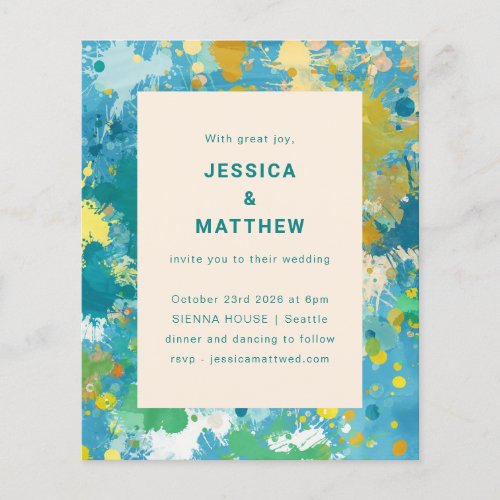 Budget Unique Abstract Blue Gold Wedding Invite