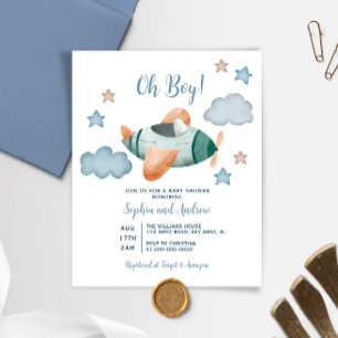 Budget Up Up and Away Airplane Baby Shower Invite