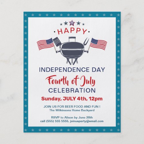 BUDGET USA Flag 4th of July BBQ Party Invitation Flyer