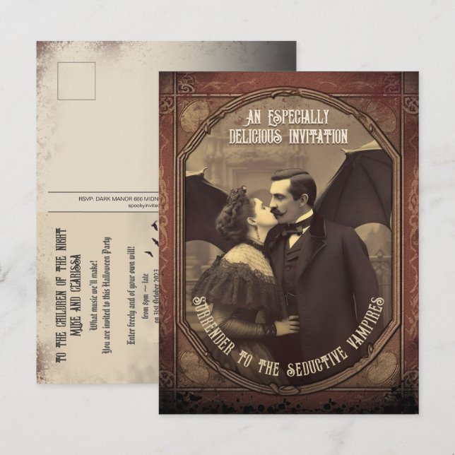 Budget Vampire Kiss Vintage Halloween Invitation (Front/Back)