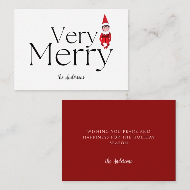 budget very merry christmas elf family holiday note card (Front/Back)