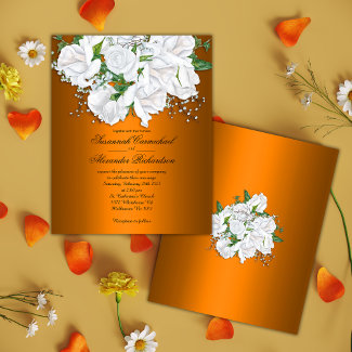 Budget Vibrant Orange, White Bridal Roses Wedding