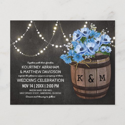 Budget Vineyard Blue Floral Wedding Invitation