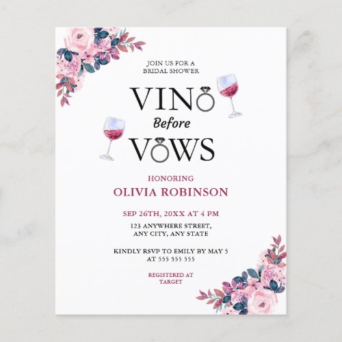 Budget Vino Before Vows Bridal Shower Invitation  Flyer