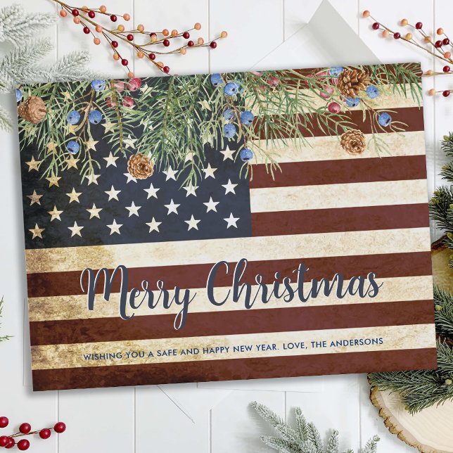 Budget Vintage American Flag Patriotic Christmas  Postcard (Creator Uploaded)