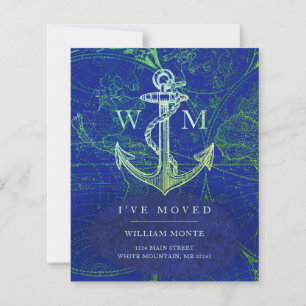 Budget Vintage Blue World Map Anchor Moving Card
