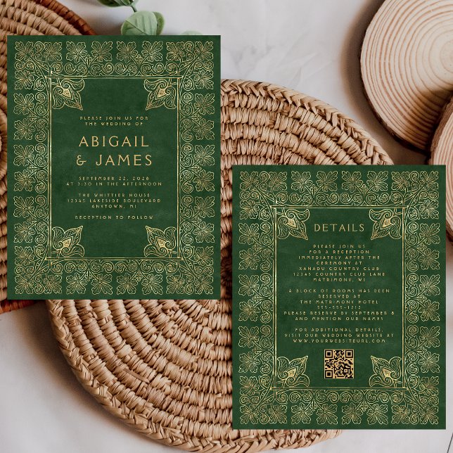 Budget Vintage Book Green Gold QR Code Wedding (Creator Uploaded)