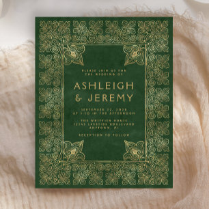Budget Vintage Book Green Gold Wedding Invitation