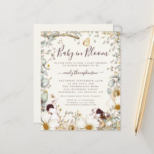 Budget Vintage Bunnies Baby In Bloom Cream Invite