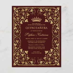 Budget Vintage Burgundy Red Gold Tiara Quinceanera