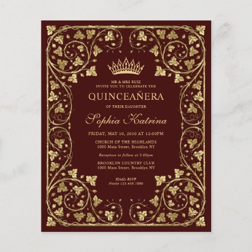 Budget Vintage Burgundy Red Gold Tiara Quinceanera