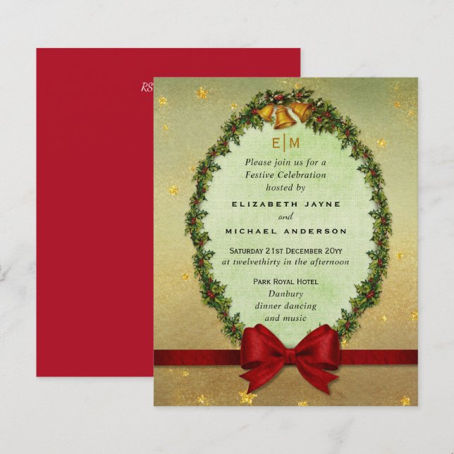 Budget Vintage Christmas Holidays red Gold Invites (Front/Back)