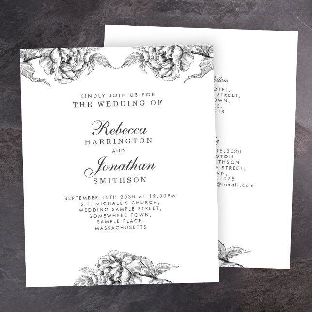 Budget Vintage Floral Black White Wedding Invite (Creator Uploaded)