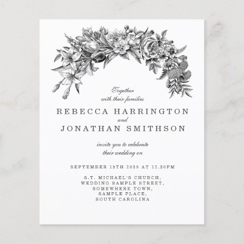 Budget Vintage Floral Paper Wedding Invitation