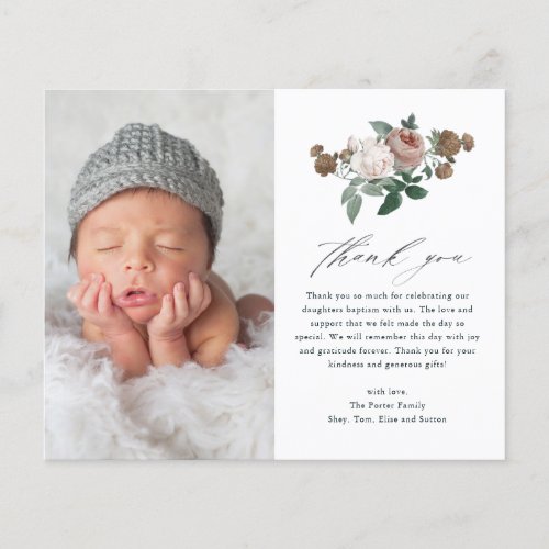 Budget Vintage Floral Photo Baptism Thank You Card