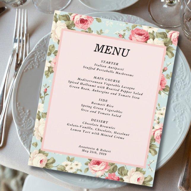 Budget Vintage Floral Wedding Menu Card (Creator Uploaded)