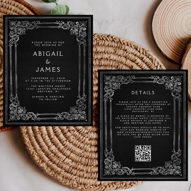 Budget Vintage Frame Black Silver QR Code Wedding (Creator Uploaded)