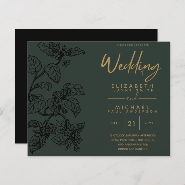 BUDGET Vintage Garden Leaf Classic Wedding Invites (Front/Back)