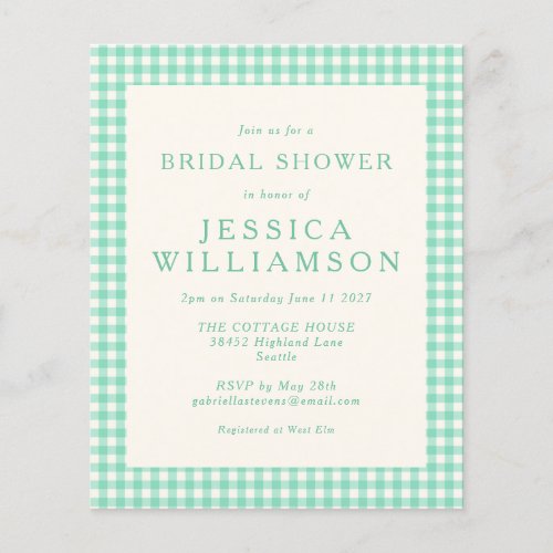 Budget Vintage Mint Plaid Bridal Shower Invite