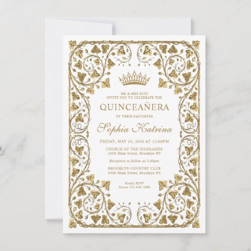Budget Vintage Navy Blue Gold Tiara Quinceanera Note Card