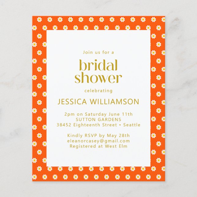 Budget Vintage Orange Daisy Flowers Bridal Shower (Front)