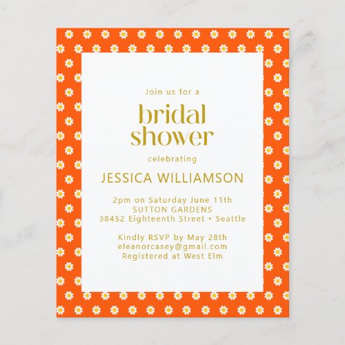 Budget Vintage Orange Daisy Flowers Bridal Shower