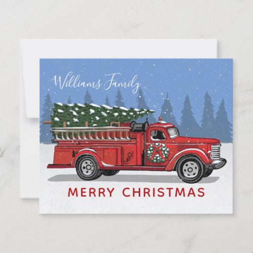Budget Vintage Red Fire Truck Merry Christmas Card