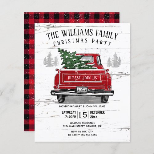 Budget Vintage Red Truck Christmas Party Invite