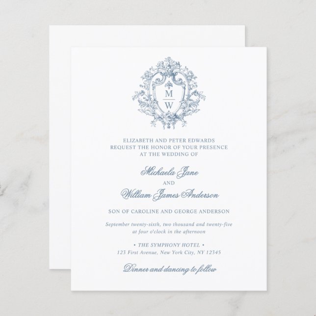 Budget Vintage Regency Crest Wedding Invitation (Front/Back)