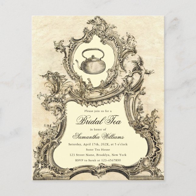 Budget Vintage Rococo Bridal Tea Party Invitation (Front)