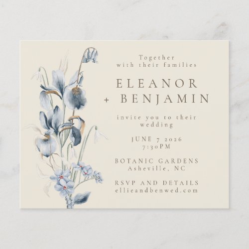 Budget Vintage Rustic Blue Floral Wedding Invite