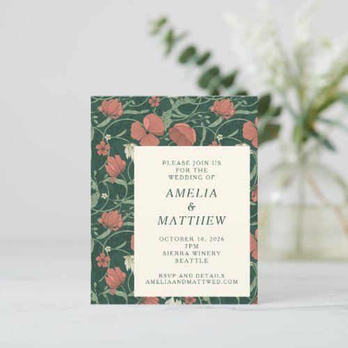 Budget Vintage Rustic Flowers Green Wedding Invite