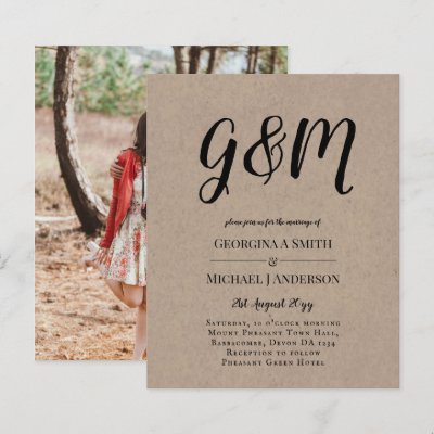 Budget Vintage Typography photo Wedding INVITE
