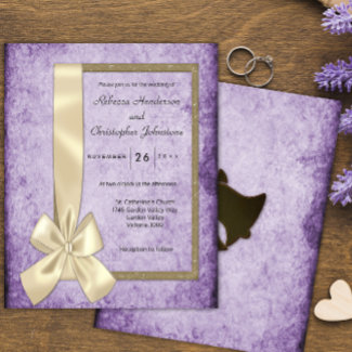 Budget Vintage Violet, Satin Ribbon Wedding Invite