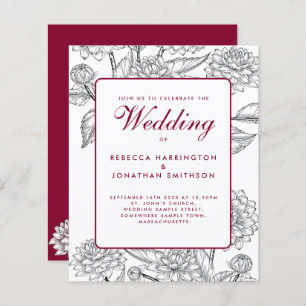 Budget Vintage Wine Red Floral Wedding Invitation