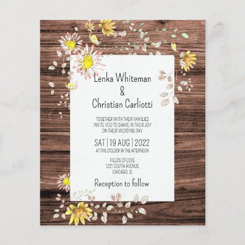 Budget Vintage Wood floral wedding  invitation