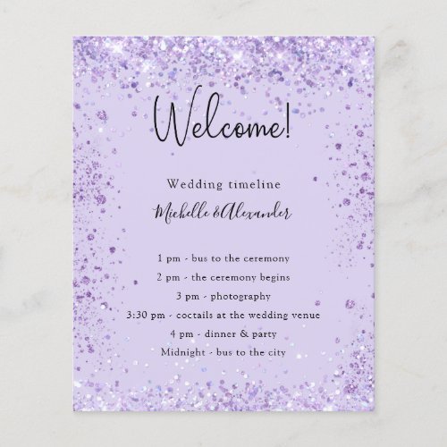 Budget violet glitter wedding program details