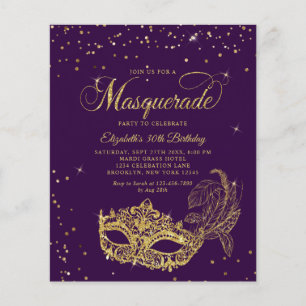 BUDGET Violet Gold Glitter Masquerade Birthday