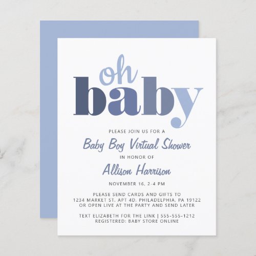 Budget Virtual Baby Boy Shower Oh Baby Invitation