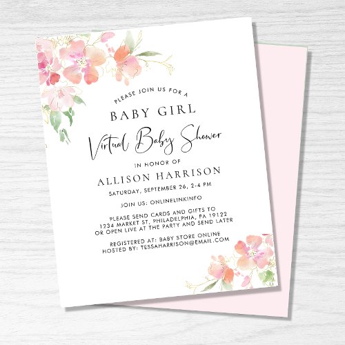 Budget Virtual Baby Girl Shower Floral Invitation
