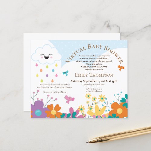 Budget Virtual Baby Shower Cute Cloud Invitation